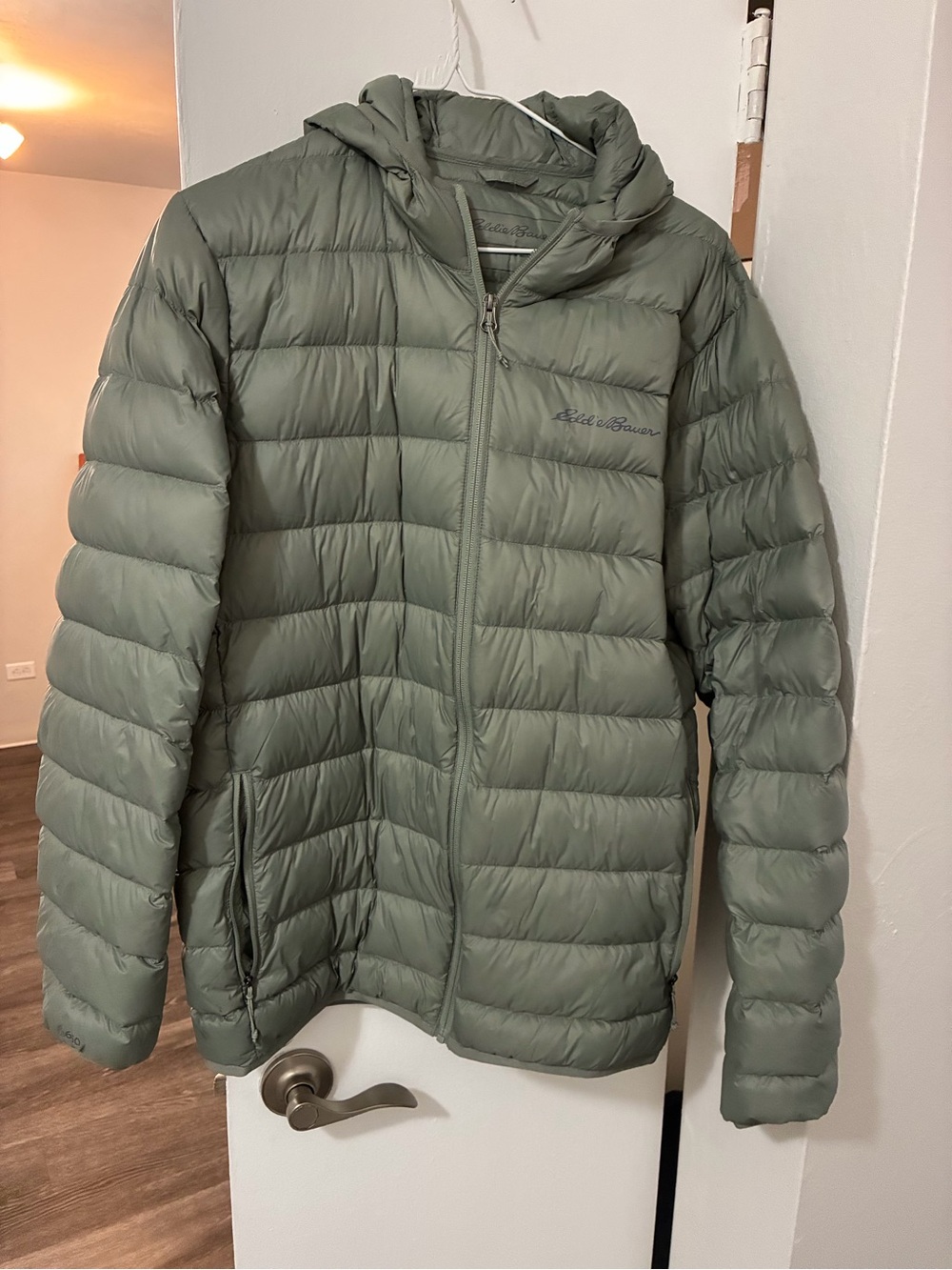 Eddie Bauer Men’s Lightweight Hooded Puffer Jacket — Sage Green